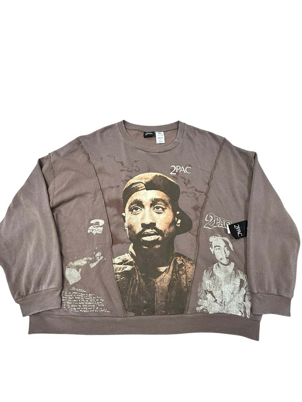 2PAC Graphic Men’s Crewneck Sweater in Faded Brown NWT 3XL Hip‎ Hop Casual